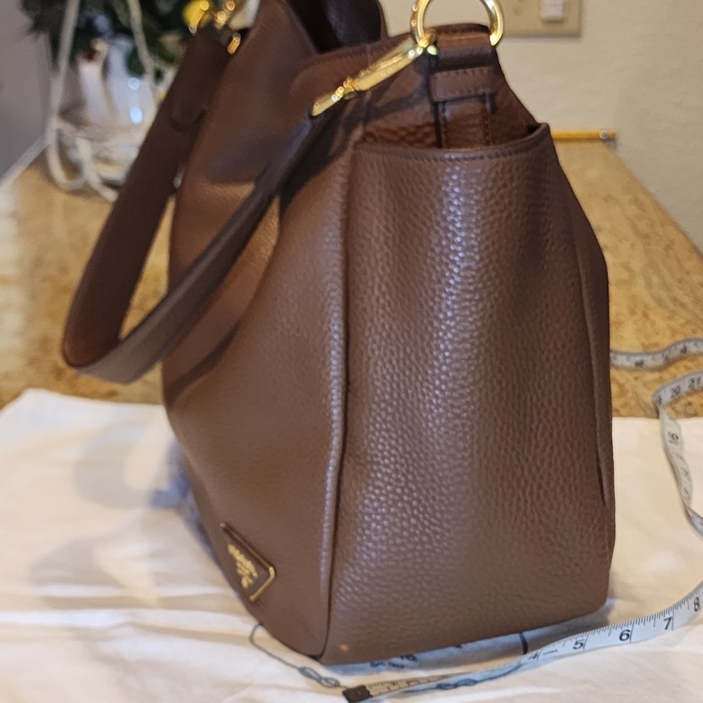 New Prada Vitello Daino BR5009 Brown Leather Side Pocket Hobo Mag Id Card Duster - Picture 11 of 16